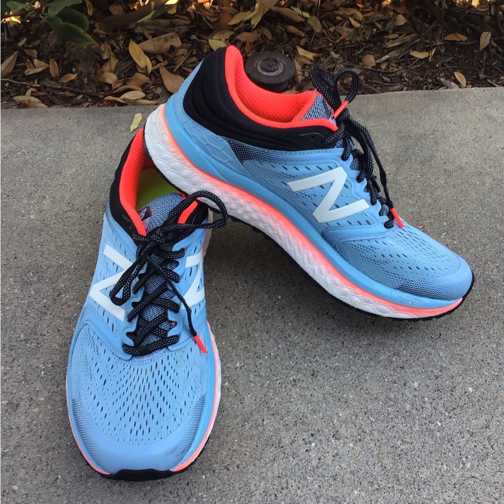 New Balance Women's Running Shoes - Light Blue with Coral Accents